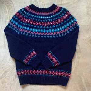 Vintage 80s Chunky Knit Oversized Patterned Dark Blue & Pink Sweater